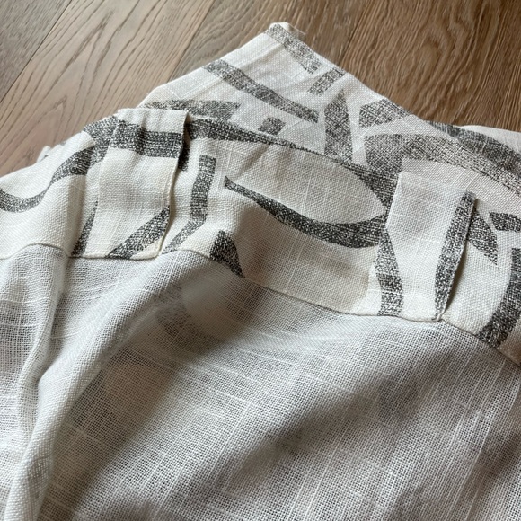 West Elm 108” Linen & Cotton Geometric Floral Print Curtains White Grey 2 Panels - Picture 3 of 5